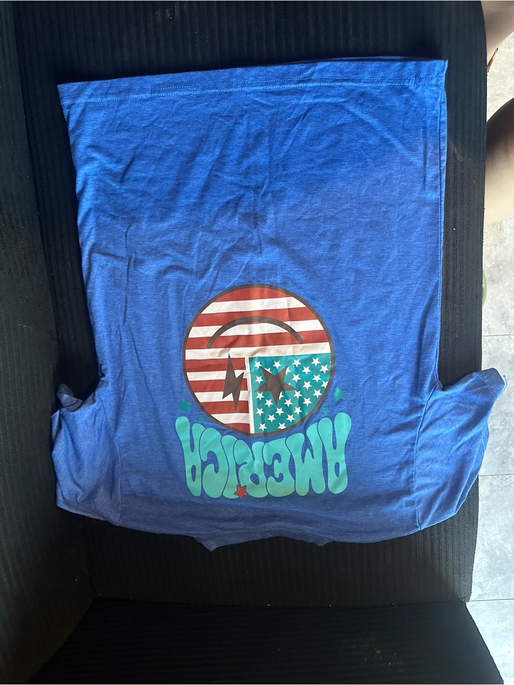 Kids Blue Graphic Tee with Patriotic Smiley